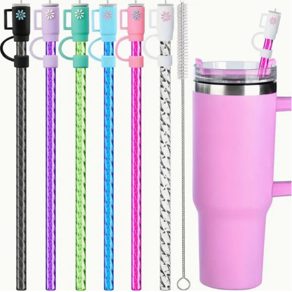 Wholesale Cross-border Stanley universal replacement multi-color spiral straw cup shape 10mm straw cap straw brush suit