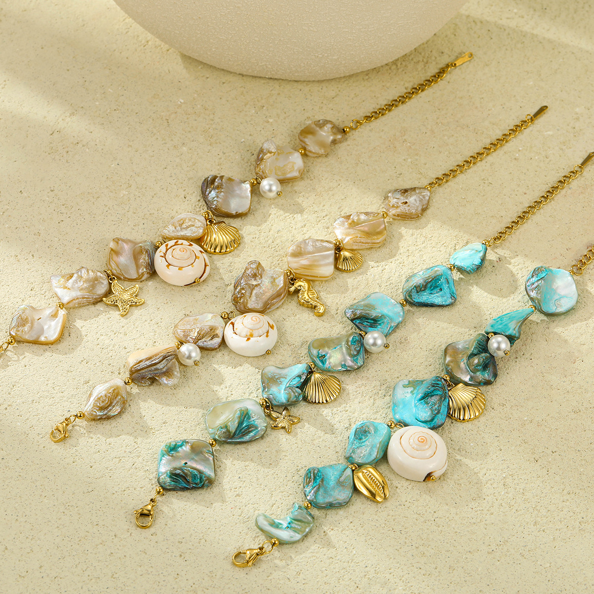 Wholesale European and American Cross-Border New Product Stainless Steel Bracelet Beach Style Shell Pearl Light Luxury High-End Titanium Steel Women's