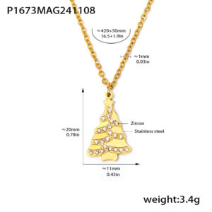P1673 - Gold Christmas Tree Necklace with Zircon Inlay