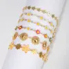 Wholesale 304 Stainless Steel Colorful Floral Daisy PVD Coated Real Gold Plated 18K Gold Vacation Sweet Waterproof Non Tarnish Cuban Link Chain Curb Chain Safety Clasp Closure Colour Bracelets