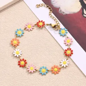 Multicolor SUNFLOWER Bracelet (Gold) / 13.5x10mm (Length:180+50mm) / 1 Strand/Package
