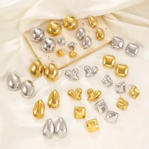 Wholesale 304 Stainless Steel Water Droplets PVD Coated 18K Gold Plated Simple Style Classic Style Waterproof Non Tarnish Gold Silver Ear Studs