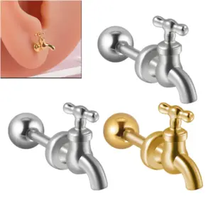 Wholesale PVD Coated 18K Gold Plated Faucet 304 Stainless Steel Resin Novelty Simple Style Waterproof Non Tarnish Ear Studs