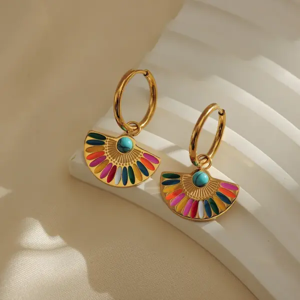 PVD Coated Gold Plated Sector Heart Shape Stainless Steel IG Style Waterproof Non Tarnish Earrings