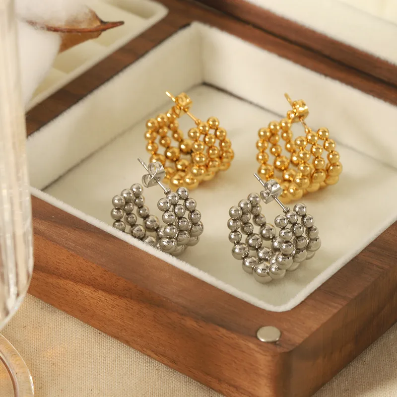 Wholesale PVD Coated Real Gold Plated 18K Gold C Shape 304 Stainless Steel Retro Roman Style Waterproof Non Tarnish Ear Studs