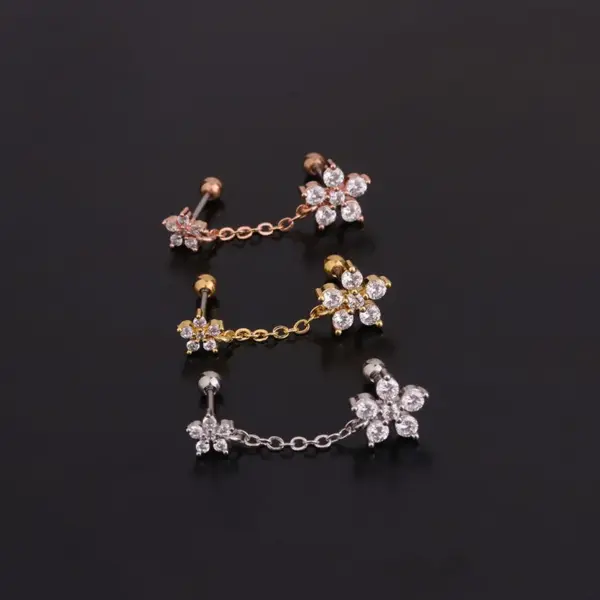 316L Stainless Steel Copper Zircon Ear Cartilage Rings & Studs Geometric Waterproof Non Tarnish Surgical Steel Women'S