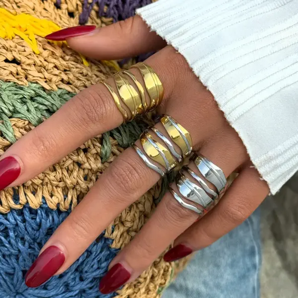 Wholesale PVD Coated Real Gold Plated 18K Gold Geometric 304 Stainless Steel Casual Simple Style Waterproof Non Tarnish Open Rings