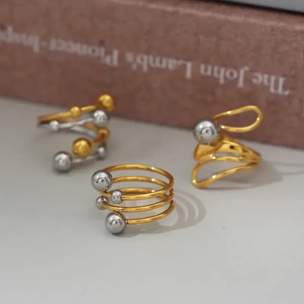 PVD Coated Real Gold Plated 18K Gold Geometric 304 Stainless Steel IG Style Casual Lady Waterproof Non Tarnish Rings