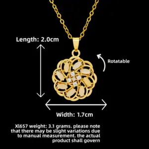 XL657 Rotating Cat Eye Multi-Petal Flower Necklace / Gold
