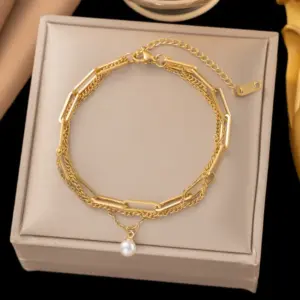 Ae2005 Three-Layer Chain Pearl Bracelet / Gold