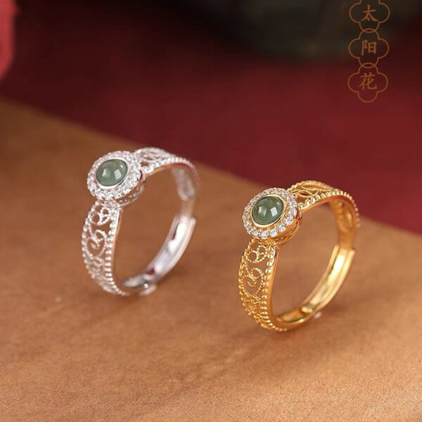 Wholesale "Bibo" Silver Plated Ruyi Chalcedony Ring Light Luxury Fashion Silk Hollow Zircon Finger Ring Mother's Day Gift