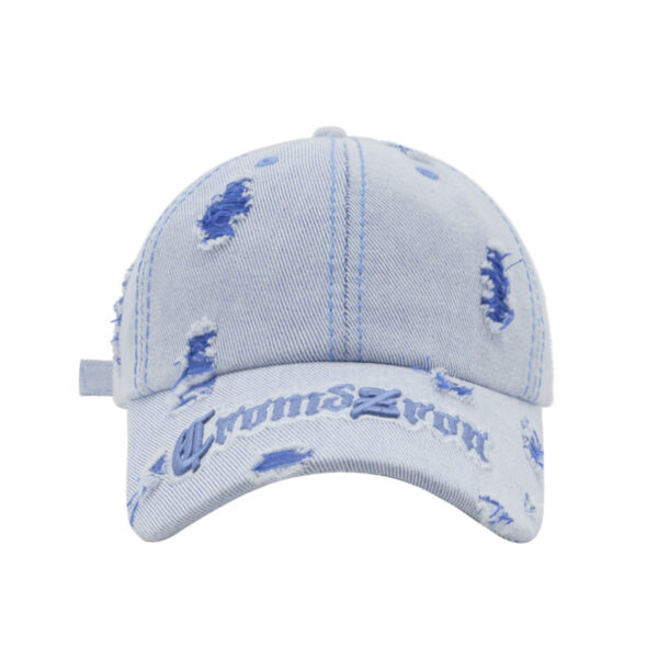 Wholesale Korean Style Trendy Brand Letter Embroidered Baseball Cap for Men and Women Korean Style Street Ripped Heavy Industry Washed Denim Cap
