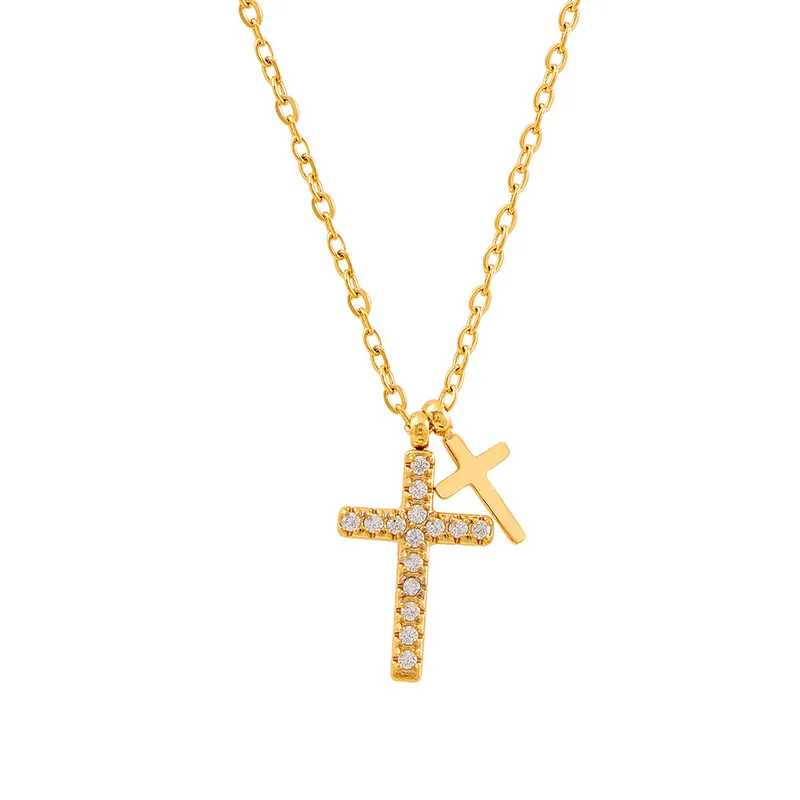 Wholesale 304 Stainless Steel Heart PVD Coated Zircon 18K Real Gold Plated Waterproof Non Tarnish Inlay Inlaid Gold Gold Necklace