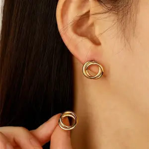 1 Pair Simple Style Classic Style Round 304 Stainless Steel Imitation Gold Electroplating Ear Studs