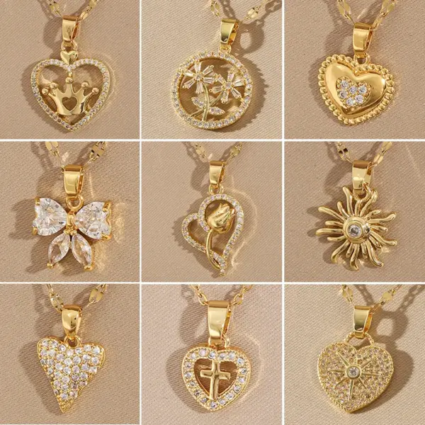 Wholesale 201 Stainless Steel Brass 18K Gold Plated Simple Style Classic Style Plating Inlay Star Heart Shape Bow Knot Zircon Pendant Necklace
