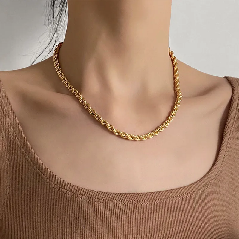 Wholesale PVD Coated Real Gold Plated 18K Gold Solid Color 304 Stainless Steel Simple Style Waterproof Non Tarnish 304 Stainless Steel Necklace