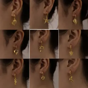 Wholesale 201 Stainless Steel 304 Stainless Steel Dolphin Heart Shape Banana Electroplated Golden Plated Basic Simple Style Waterproof Non Tarnish Plating Drop Earrings