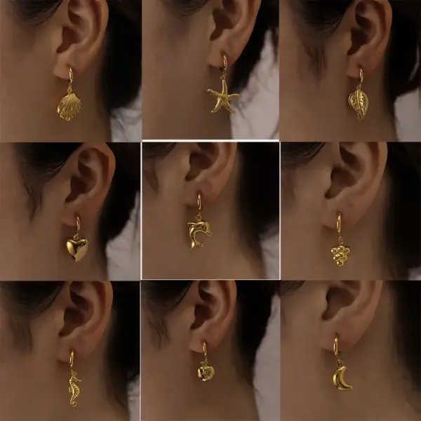 Wholesale 201 Stainless Steel 304 Stainless Steel Dolphin Heart Shape Banana Electroplated Golden Plated Basic Simple Style Waterproof Non Tarnish Plating Drop Earrings