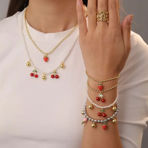 Wholesale Jewelry Casual Cute Sweet Fruit Copper Zircon 18K Gold Plated Beaded Epoxy Inlay Bracelets Necklace