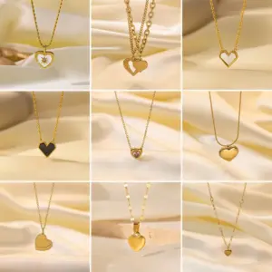 Heart Shape Titanium Steel Sweet IG Style Layered Necklaces Pendant Necklace