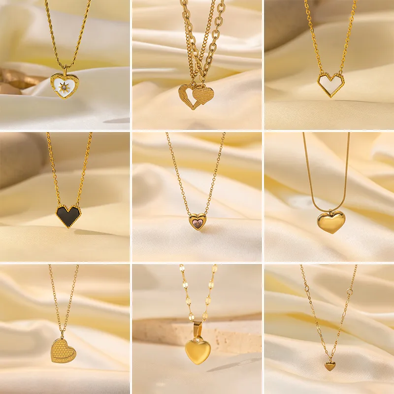 Wholesale Heart Shape Titanium Steel Sweet IG Style Layered Necklaces Pendant Necklace