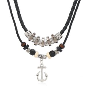 Black leather rope anchor pendant