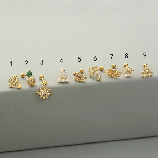 Wholesale Fashion Cactus Pineapple Copper Ear Studs Inlay Zircon Copper Earrings 1 Piece