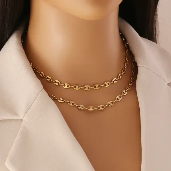 Wholesale 18K Gold Real Gold Plated 304 Stainless Steel Ion Plating (IP) Solid Color Chain Waterproof Non Tarnish Simple Style Commute Snake Chain Necklace For Women's