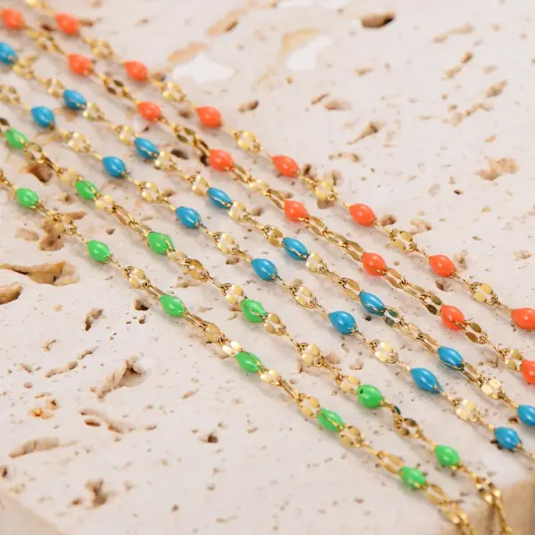 Wholesale 304 Stainless Steel Lips PVD Coated No Inlaid 18K Gold Plated Casual Waterproof Non Tarnish Epoxy Chain Pink Red Blue Choker