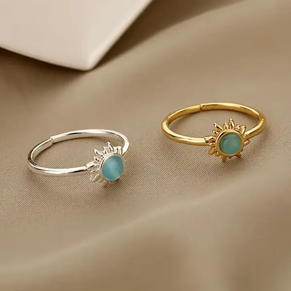 Wholesale Jewelry Retro Sun Brass Cat's Eye Stone Inlay Open Rings