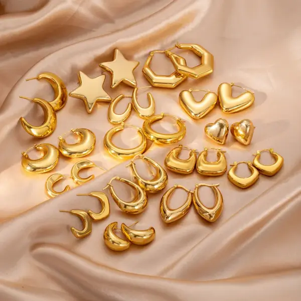 Wholesale Elegant Geometric Hollow C-Shape Hoop Earrings Stainless Steel Vintage Feel Style Women's Fashion Jewelry