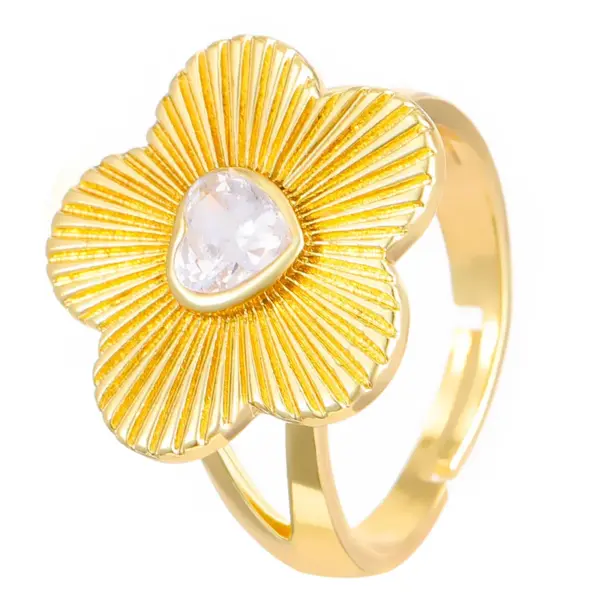 Wholesale Jewelry Casual Streetwear Flower Copper Plating Adjustable Ring Open Rings