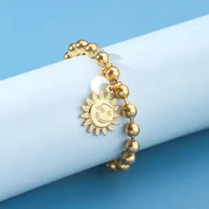 PVD Coated Real Gold Plated 24K 18K Gold Sun Moon 304 Stainless Steel Retro Waterproof Non Tarnish 304 Stainless Steel Bracelets