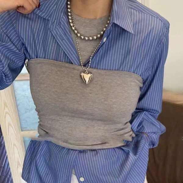 Wholesale South Korea Dongdaemun Rice Beads Titanium Steel Necklace Hollow Love Pendant Grey Fine Pearl Necklace Woolen Chain Women