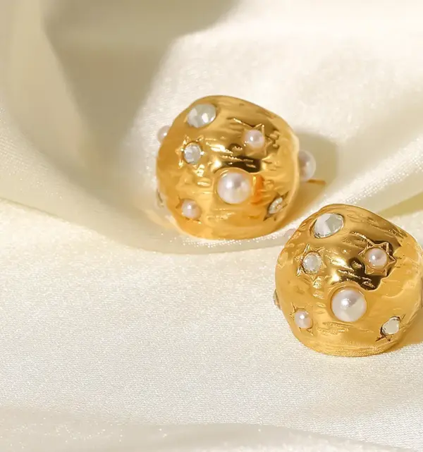 304 Stainless Steel Geometric PVD Coated Artificial Rhinestones Artificial Pearls 18K Gold Plated 18K Gold Fashion Waterproof Non Tarnish Plating Gold Earrings