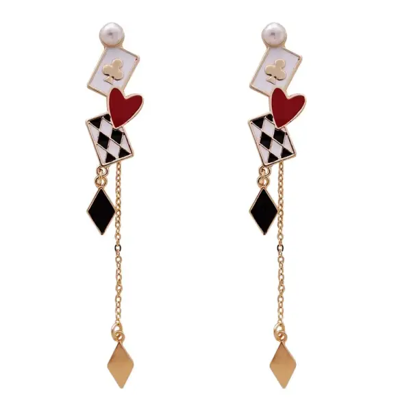 Wholesale 1 Pair Ig Style Poker Enamel Plating Inlay Alloy Metal Artificial Pearls Drop Earrings