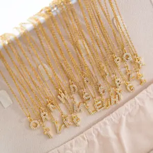 Wholesale 304 Stainless Steel Copper Letter Vacuum Plating Zircon 18K Real Gold Plated Streetwear Plating Inlay Pendant Necklace