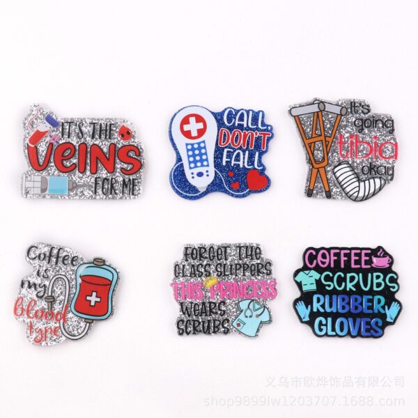 Wholesale New loose pink cartoon clothes medical letter personalized bag jewelry acrylic pin cute DIY patch