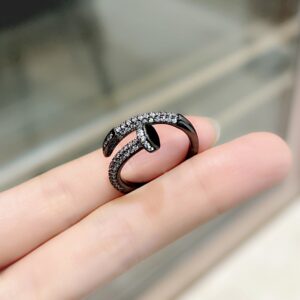 Full diamond ring [black gold] / Adjustable opening