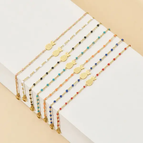 Wholesale Sweet Fruit Pineapple Stainless Steel Enamel Plating Bracelets