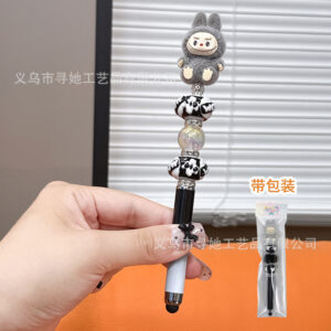 Stylus pen + 0.5mm pen tip / Gray Labubu - Gold Powder Beads