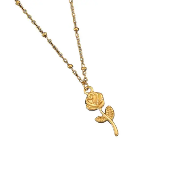 Stainless Steel Rose Flower Necklace Titanium Women's Pendant 18K Gold Plated Color Retention High-End Feeling Jewelry