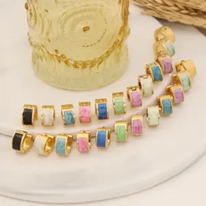 Wholesale Fashion Geometric Stainless Steel Enamel Earrings 1 Pair