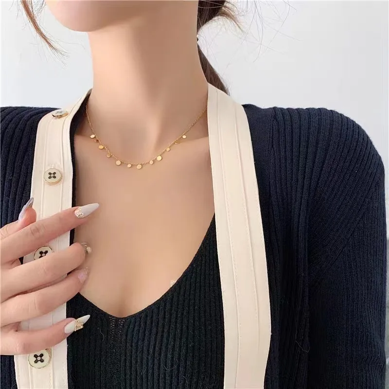 Wholesale PVD Coated Real Gold Plated Solid Color Titanium Steel Simple Style Waterproof Non Tarnish Titanium Steel Necklace