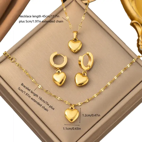 Wholesale Jewelry Elegant Classic Style Heart Shape 304 Stainless Steel Bracelets Earrings Necklace