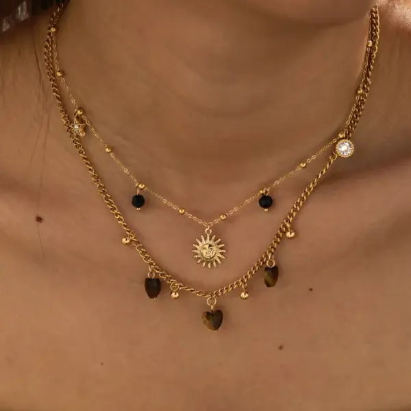 Wholesale 18K Gold Plated 304 Stainless Steel Vacuum Electroplating (In Furnace) Sun Heart Shape Simple Style Cable Chain/Cross Chain/O Chain Pendant Necklace For Women Valentine's Day