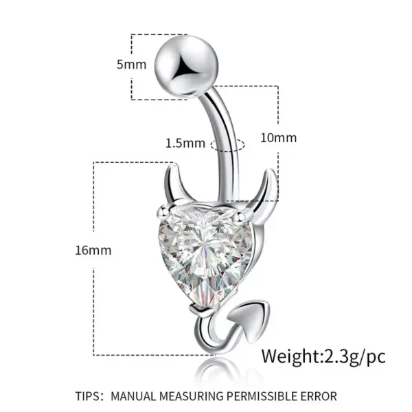 Wholesale 1 Piece Sweet Heart Shape Stainless Steel Plating Inlay Zircon Women's Belly Ring