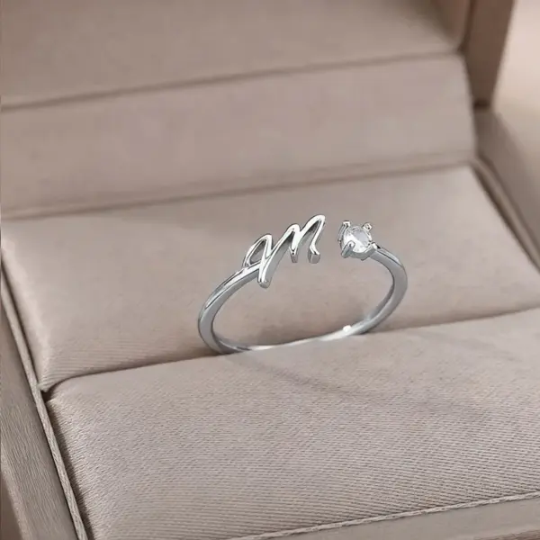 Wholesale Gold Plated Copper Open Ring With Micro-Paved Zirconium Stone Calligraphy Design Unisex Minimalist Daily Commuting Jewelry