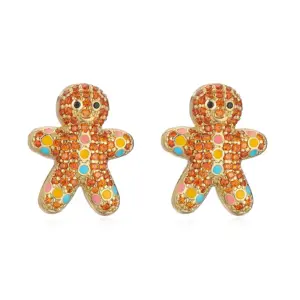 Golden Colorful Crystals Christmas Snowman 1 Pair