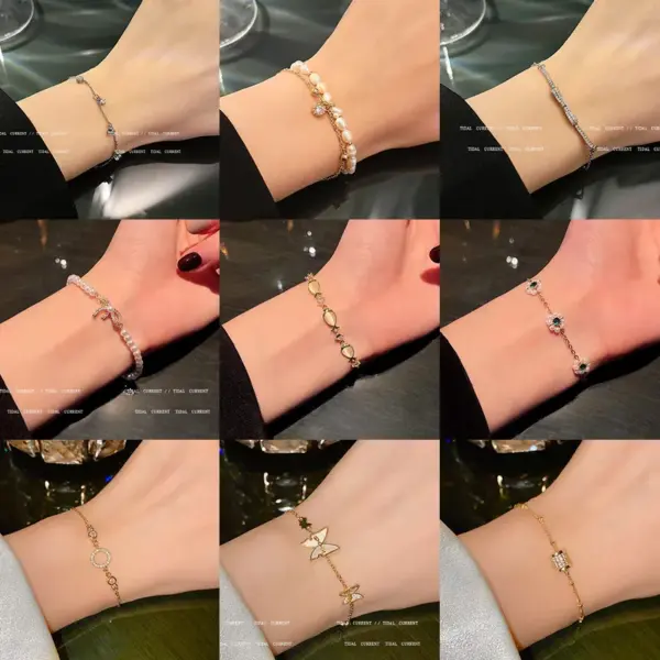 Wholesale Fashion Hexagram Heart Shape Titanium Steel Copper Bracelets Plating Inlay Pearl Zircon Copper Bracelets